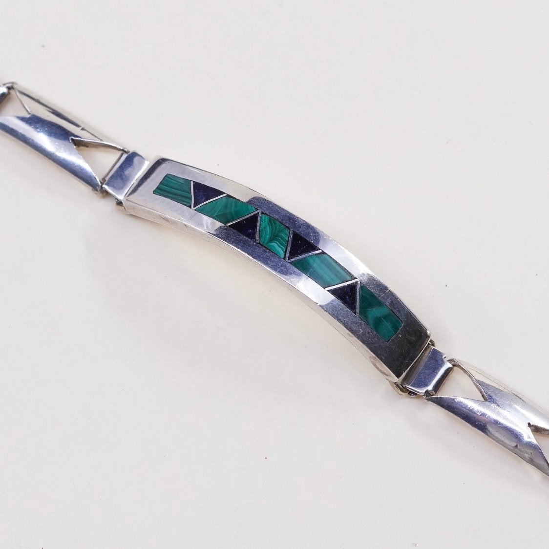 7.25", VTG Sterling silver handmade cuff, Mexico 970 w/malachite bracelet