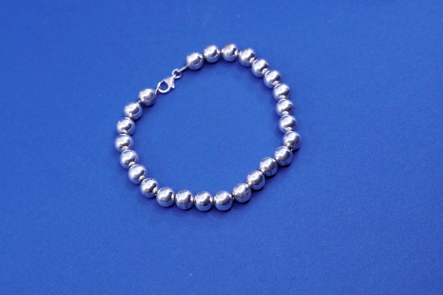 8”, 8mm, vintage Sterling silver handmade chain, 925 beads bracelet