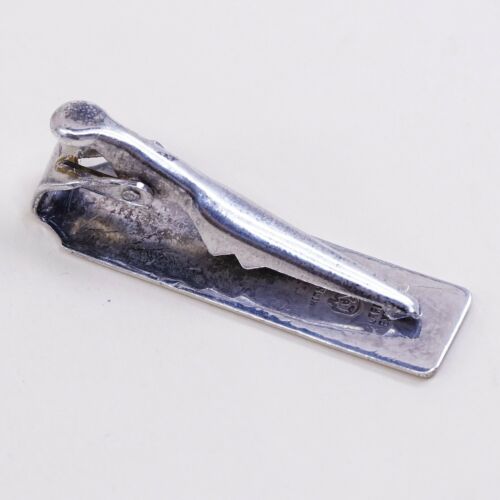 Vtg Mexico Handmade Pattern Embossed sterling 925 Silver tie clipper