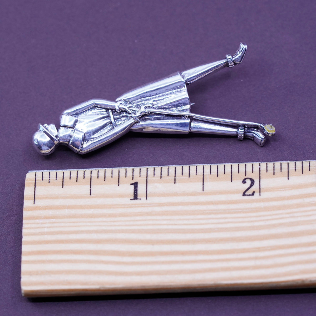 Vintage handmade sterling silver women golfer pendant brooch