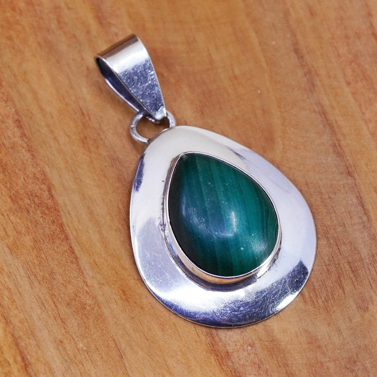 Native American Navajo Ella Peter Sterling 925 silver pendant teardrop malachite