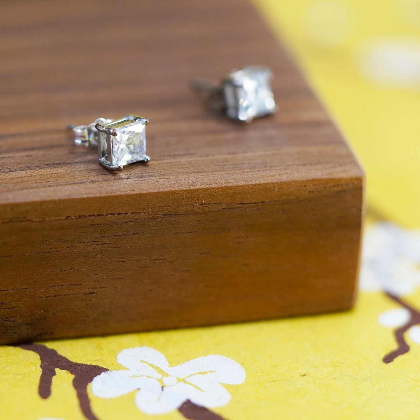 Vintage Sterling 925 silver clear studs, square earrings
