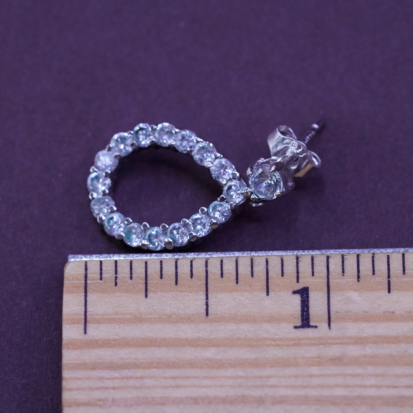 Vintage Sterling 925 silver handmade teardrop earrings with CZ