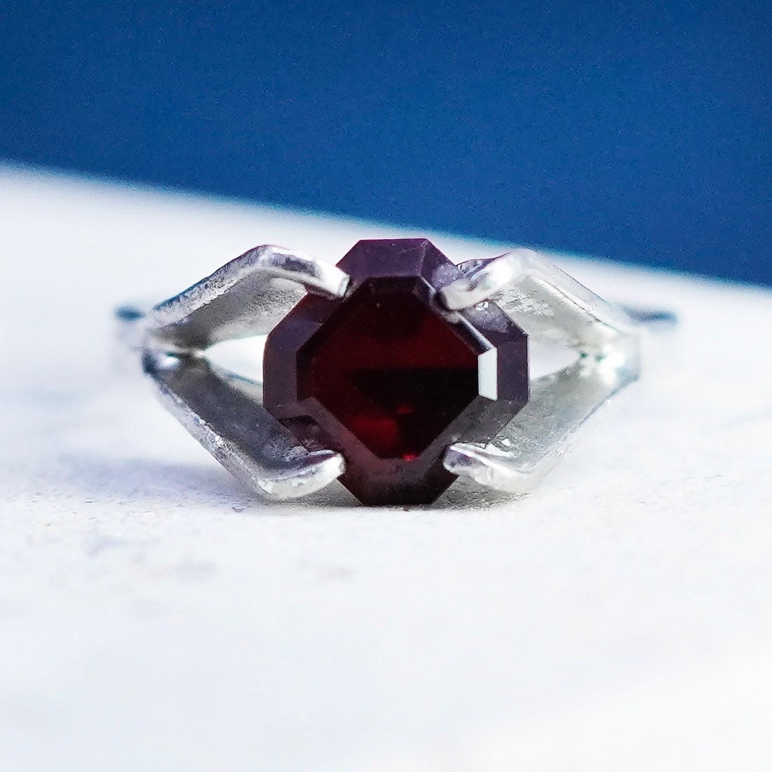 Size 5, vintage Sterling 925 silver handmade ring, 925 band with ruby