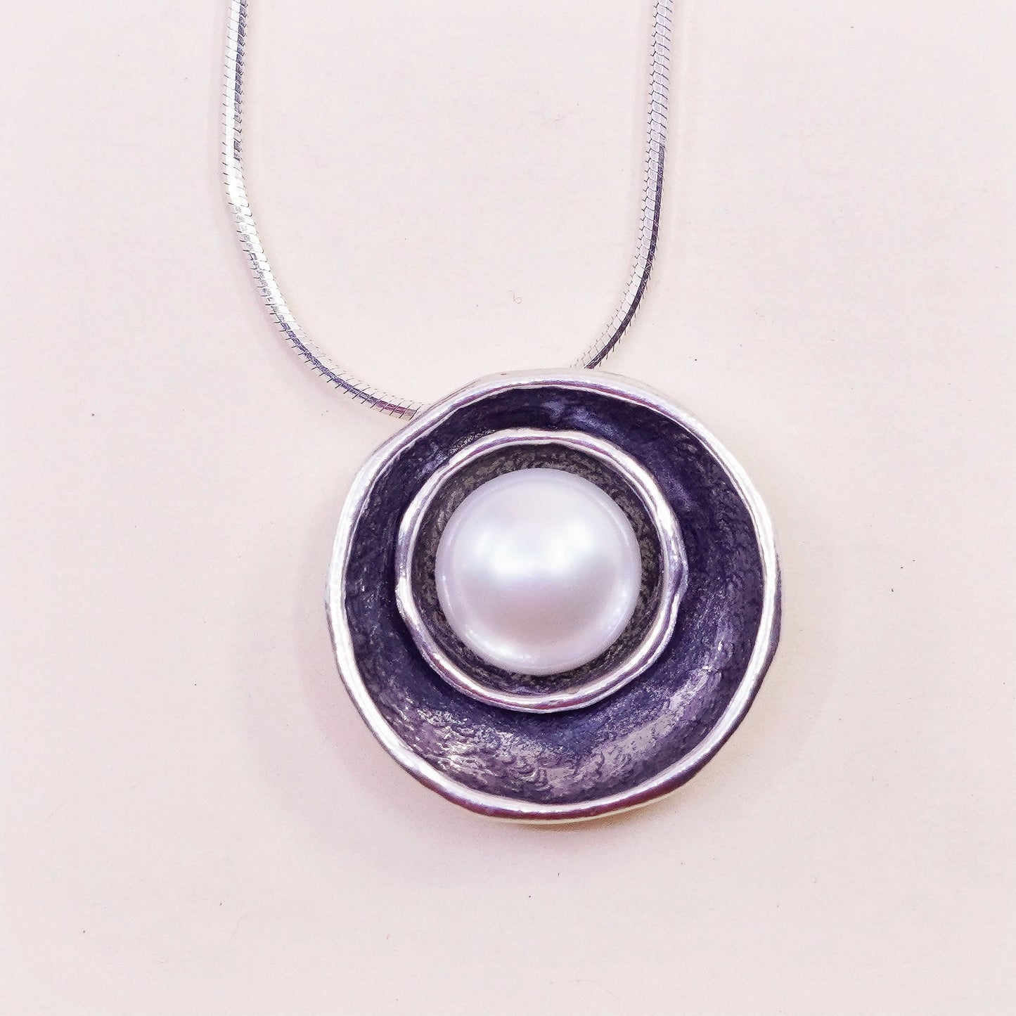 18”, Israel Shablool Didae sterling silver 925 necklace, snake chain pearl