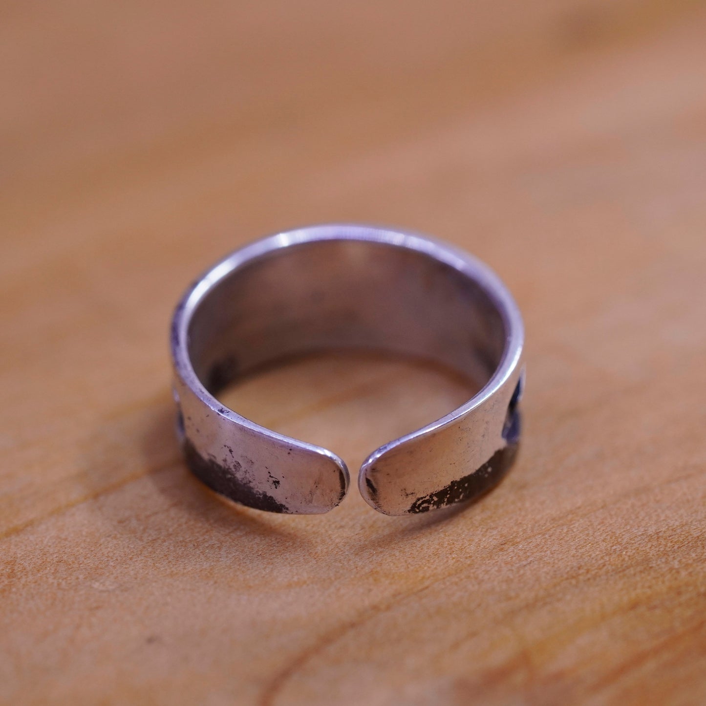 Size 2.25, vintage Sterling silver handmade ring, 925 textured band, open end