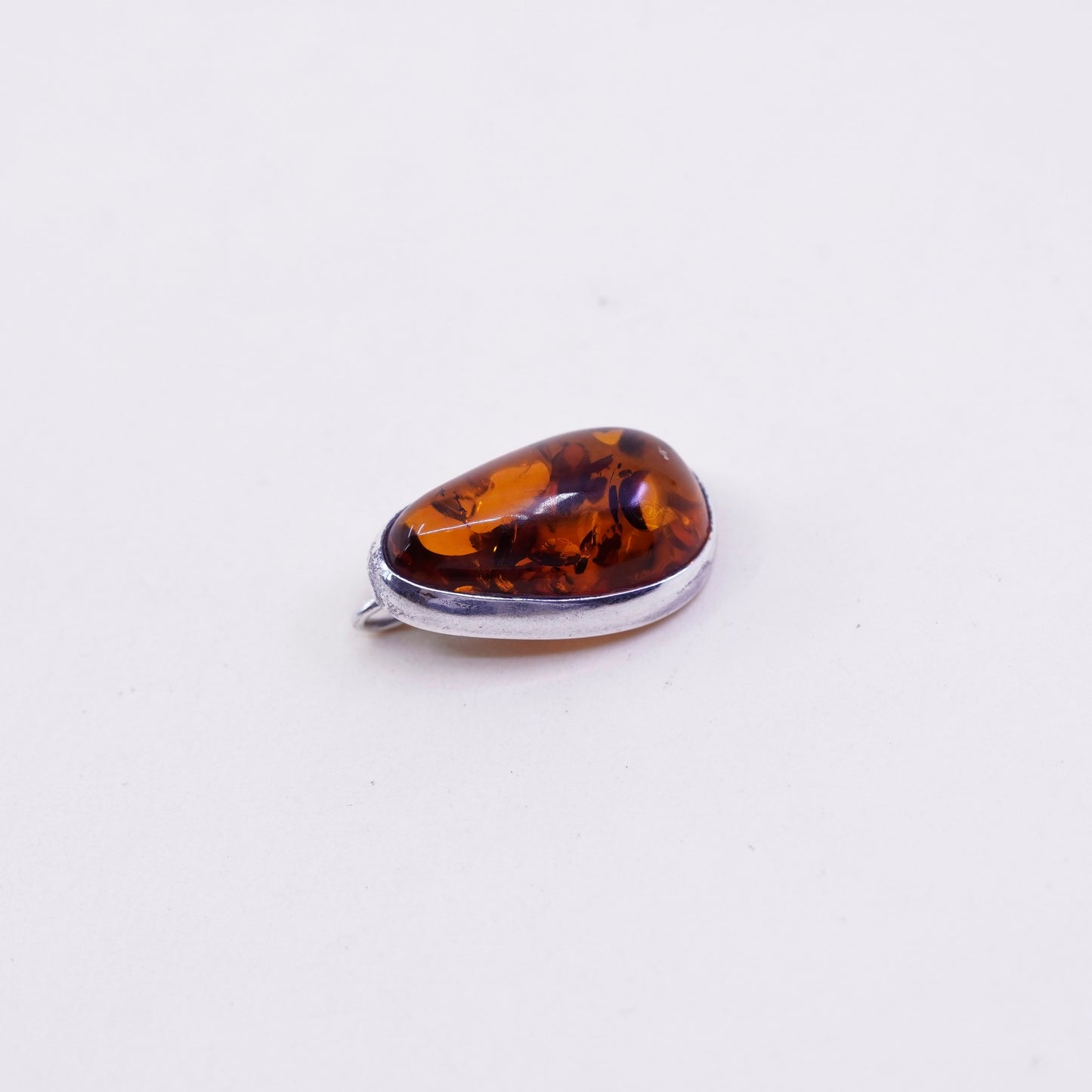 Vintage sterling 925 silver handmade pendant with teardrop amber