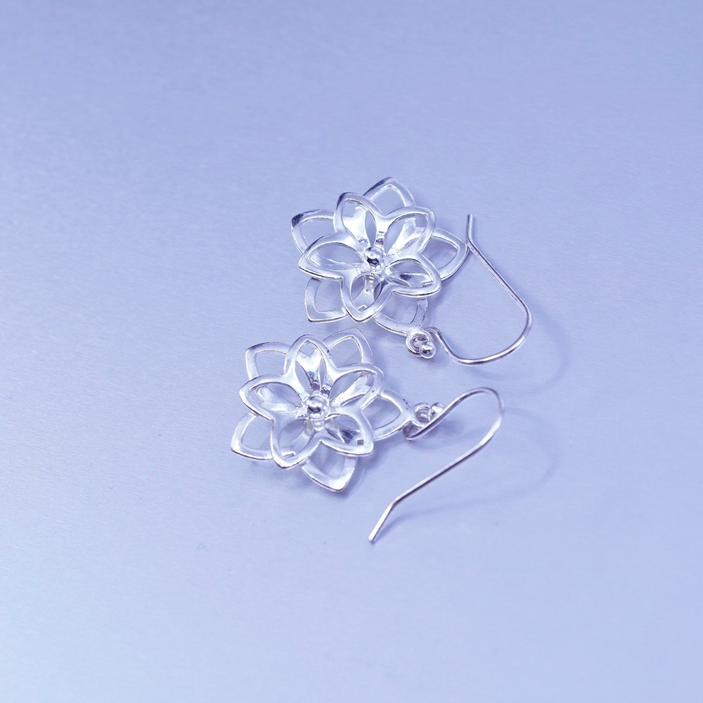 Vintage Sterling 925 silver handmade filigree flower earrings