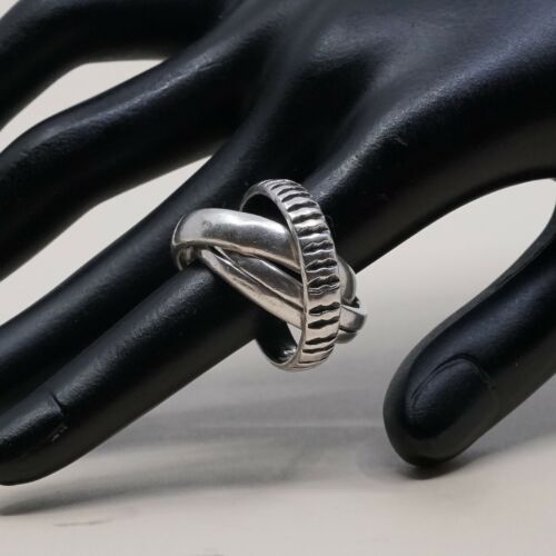 Size 9, Vtg Sterling Silver handmade Ring. 925 modernist, Entwined Bold band