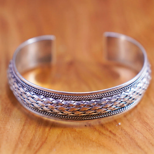 6.75”, Vintage Sterling silver handmade bracelet, 925 braided woven cable cuff