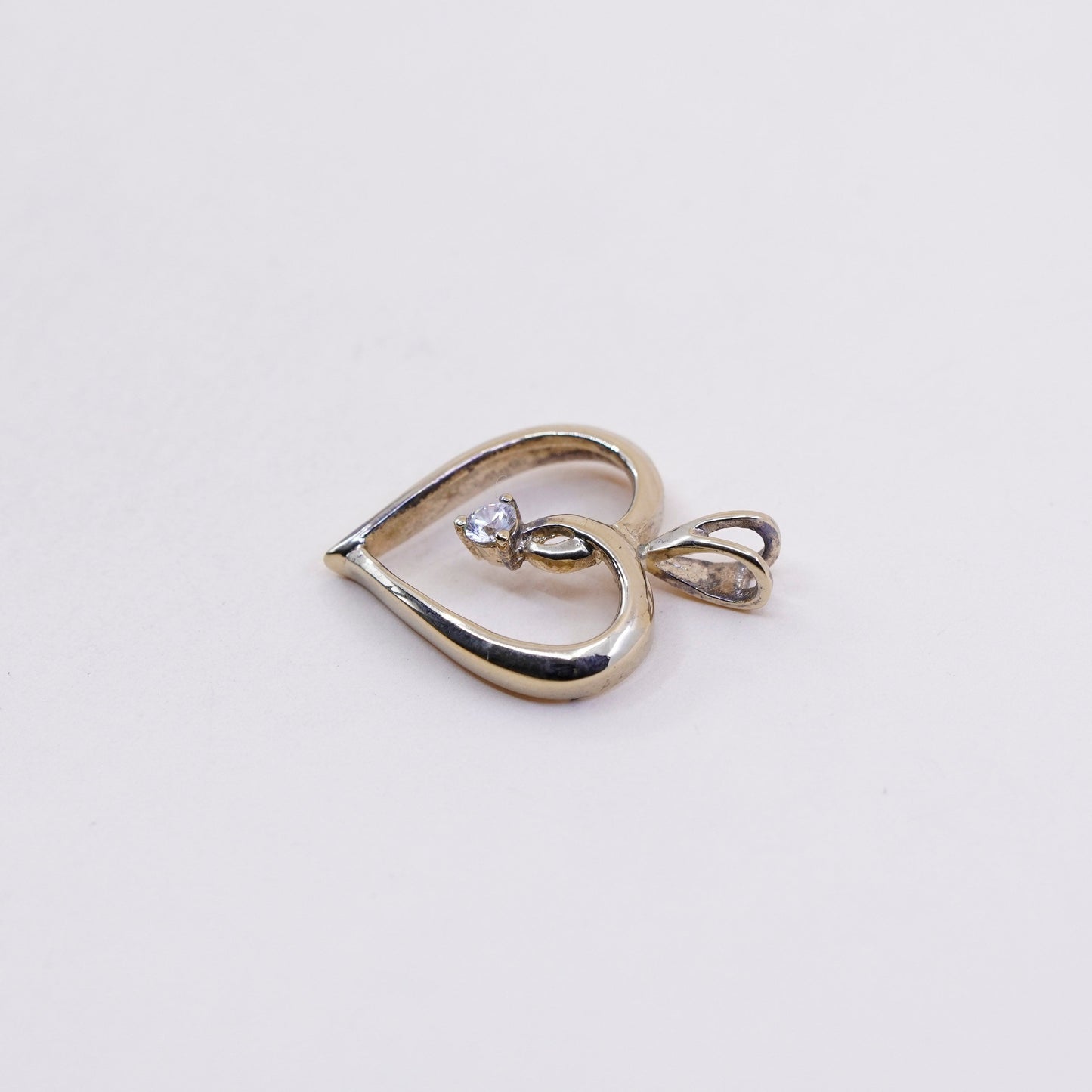 vintage vermeil Gold over Sterling silver pendant, 925 heart pendant with cz