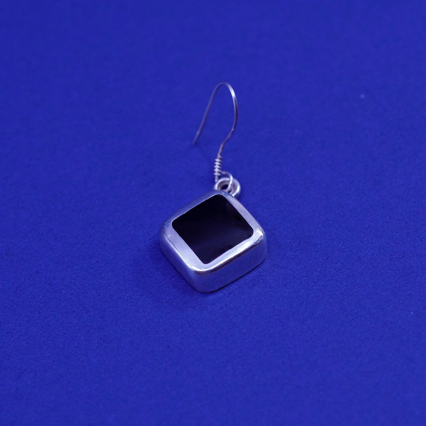 Vintage Sterling silver handmade Square earrings with obsidian