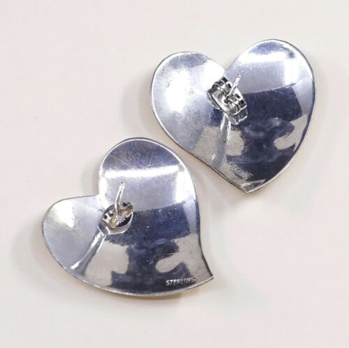 VINTAGE Southwestern Handmade Sterling Silver Studs, meixco 925 Heart EARRINGS