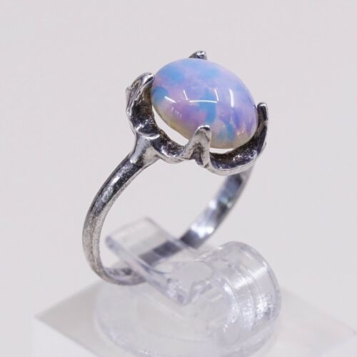 Sz 6, Vtg Sterling Silver Handmade Ring, 925 Silver Band W/ Artificial opal