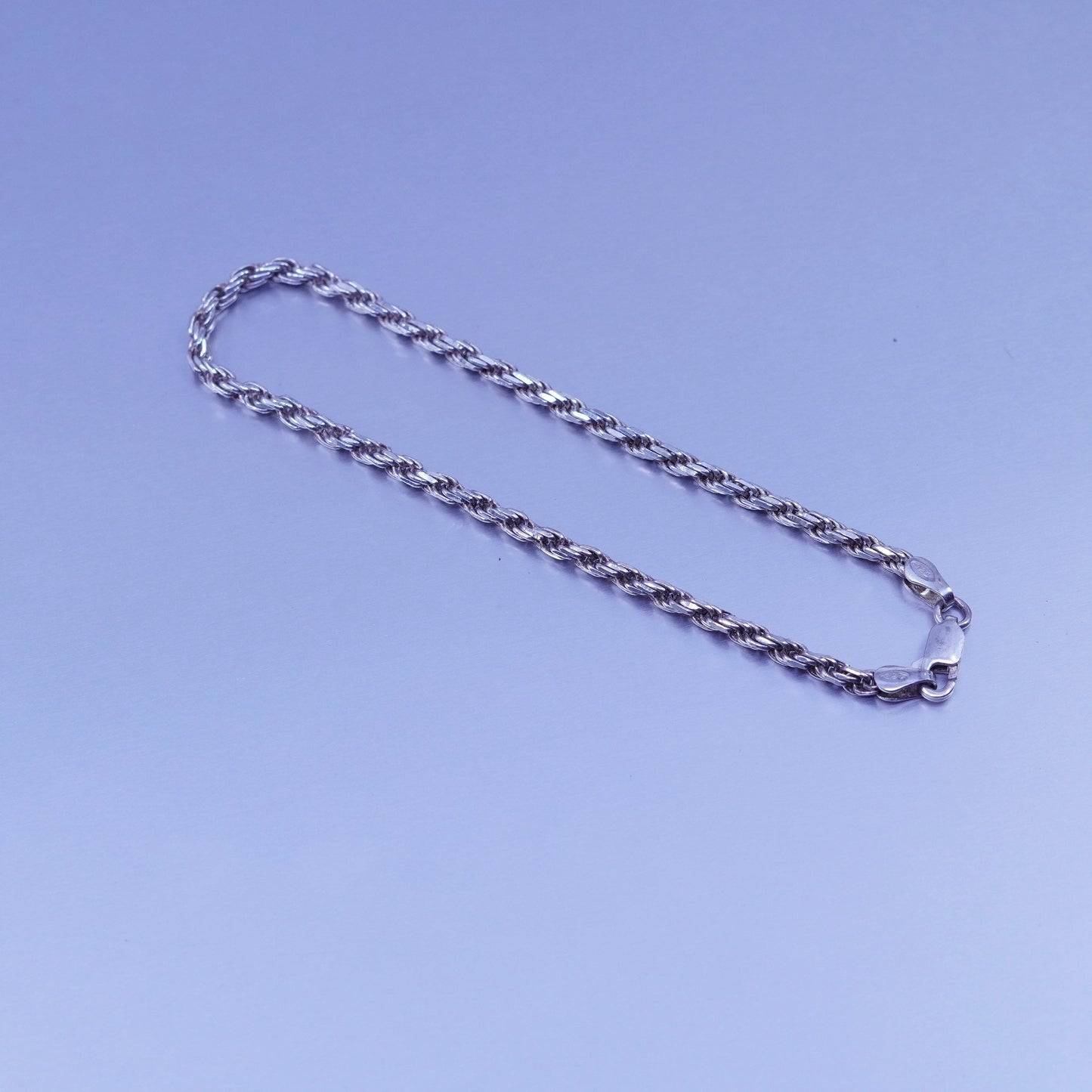 8”, 2mm, Vintage Italy Sterling 925 silver handmade bracelet, rope chain