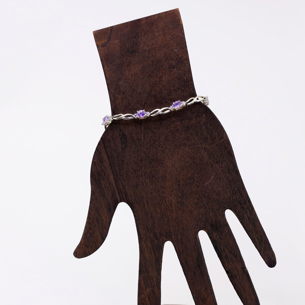 7”, Vermeil gold sterling silver tennis bracelet, 925 chain amethyst diamond
