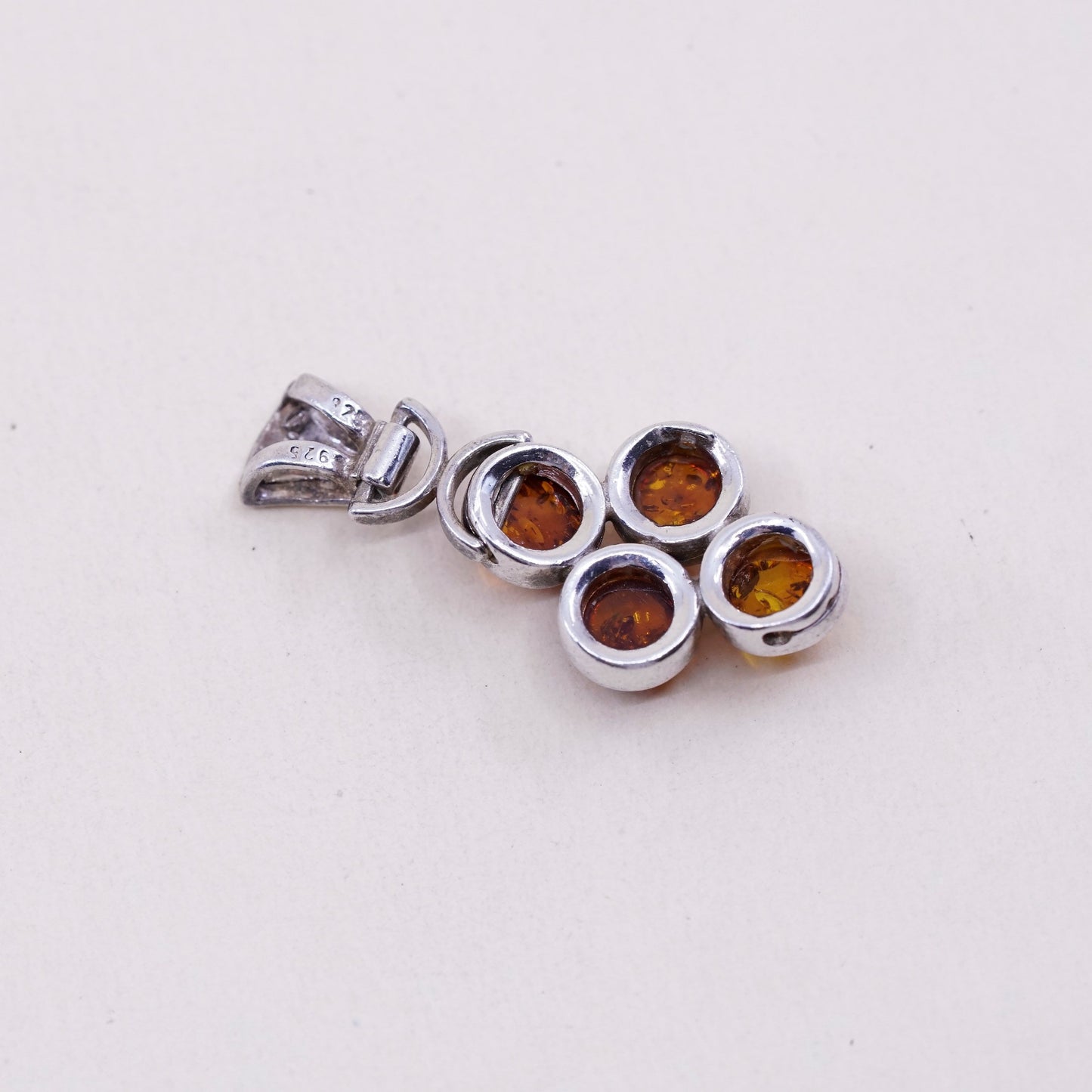 Vintage sterling 925 silver handmade cross pendant with amber