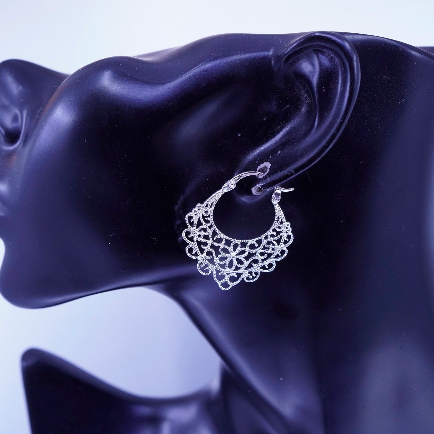 Vintage Sterling 925 silver filigree hoops earrings