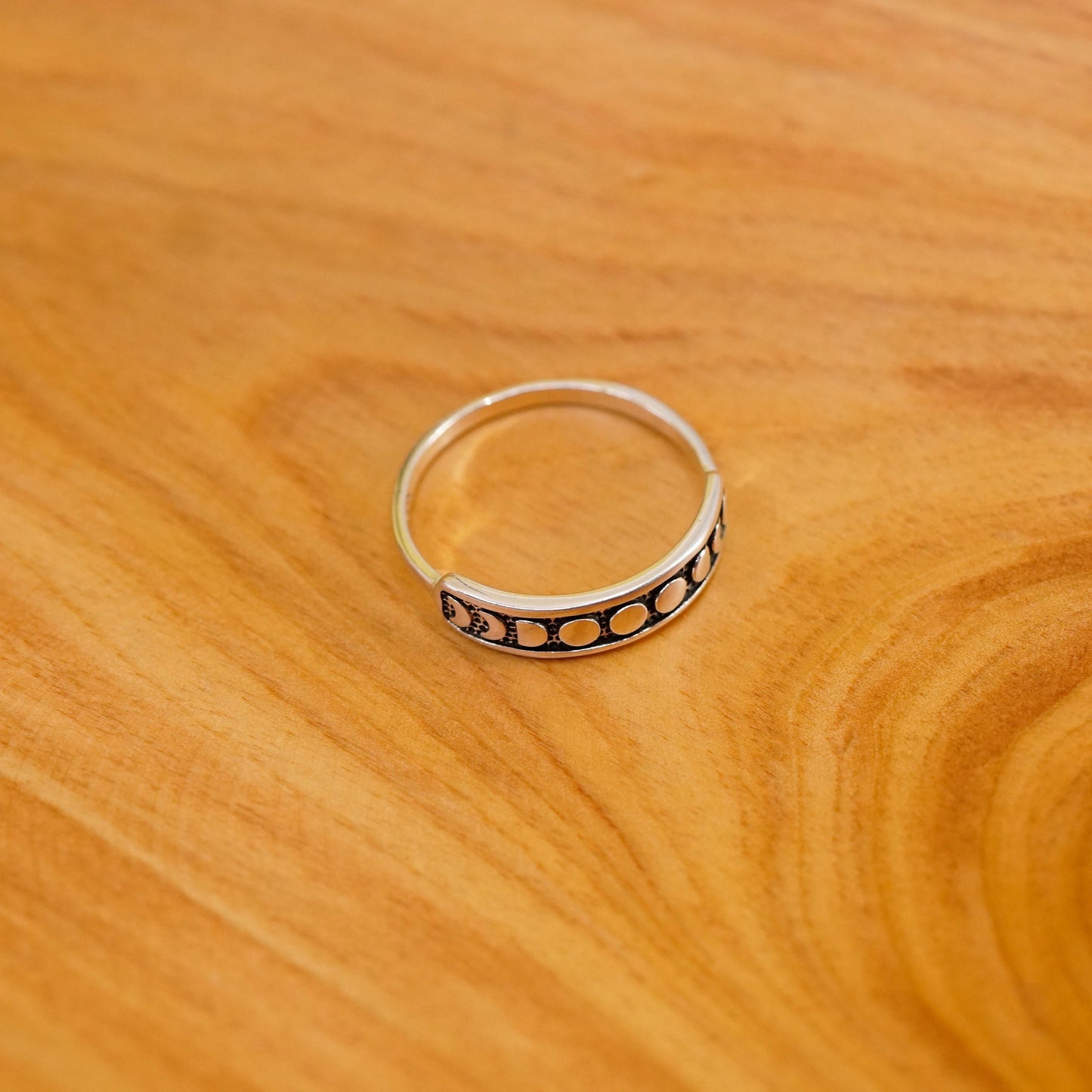 size 10, Sterling silver handmade ring, 925 stackable band with moon phases