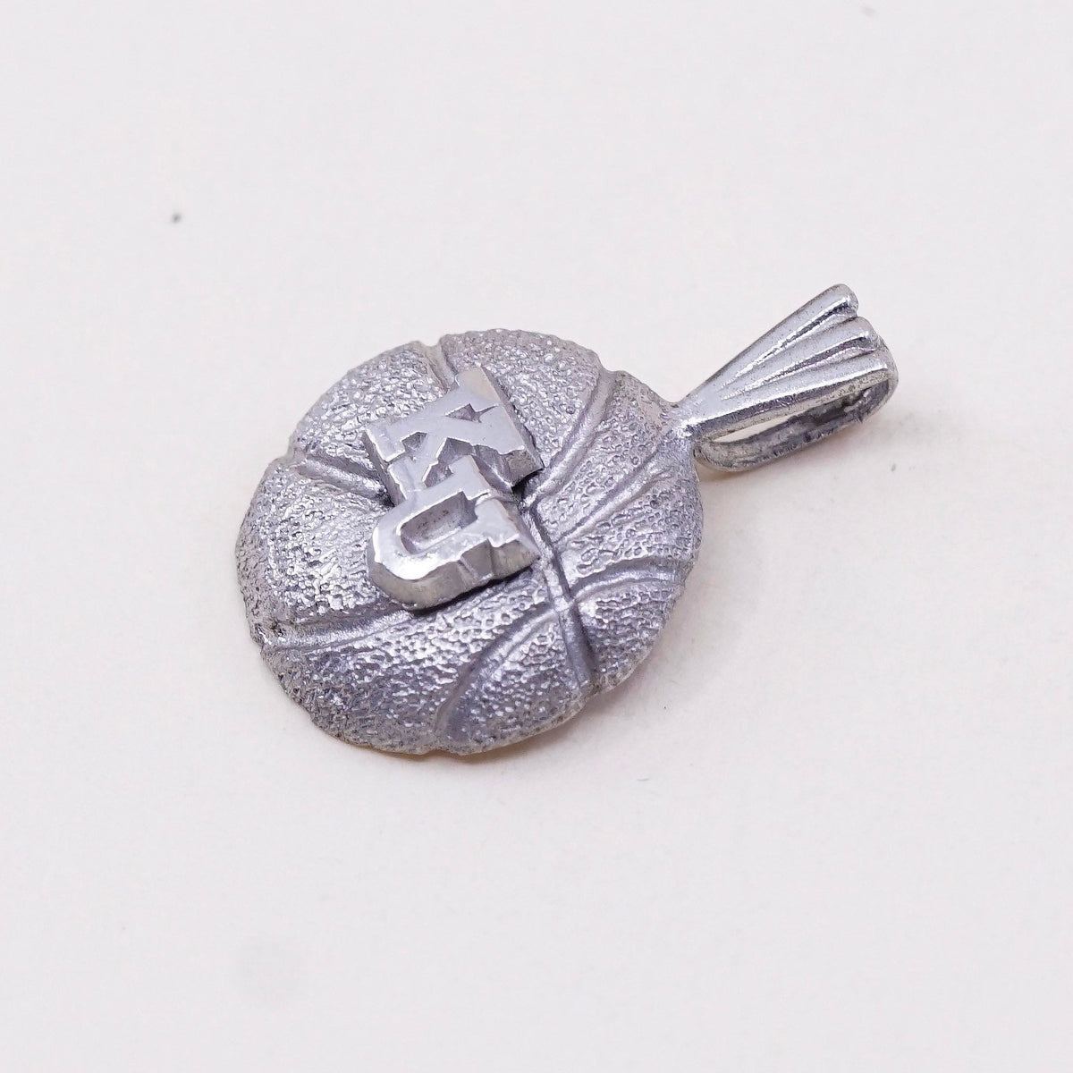 Vintage Sterling silver handmade pendant, 925 basketball monogram initial “KU”