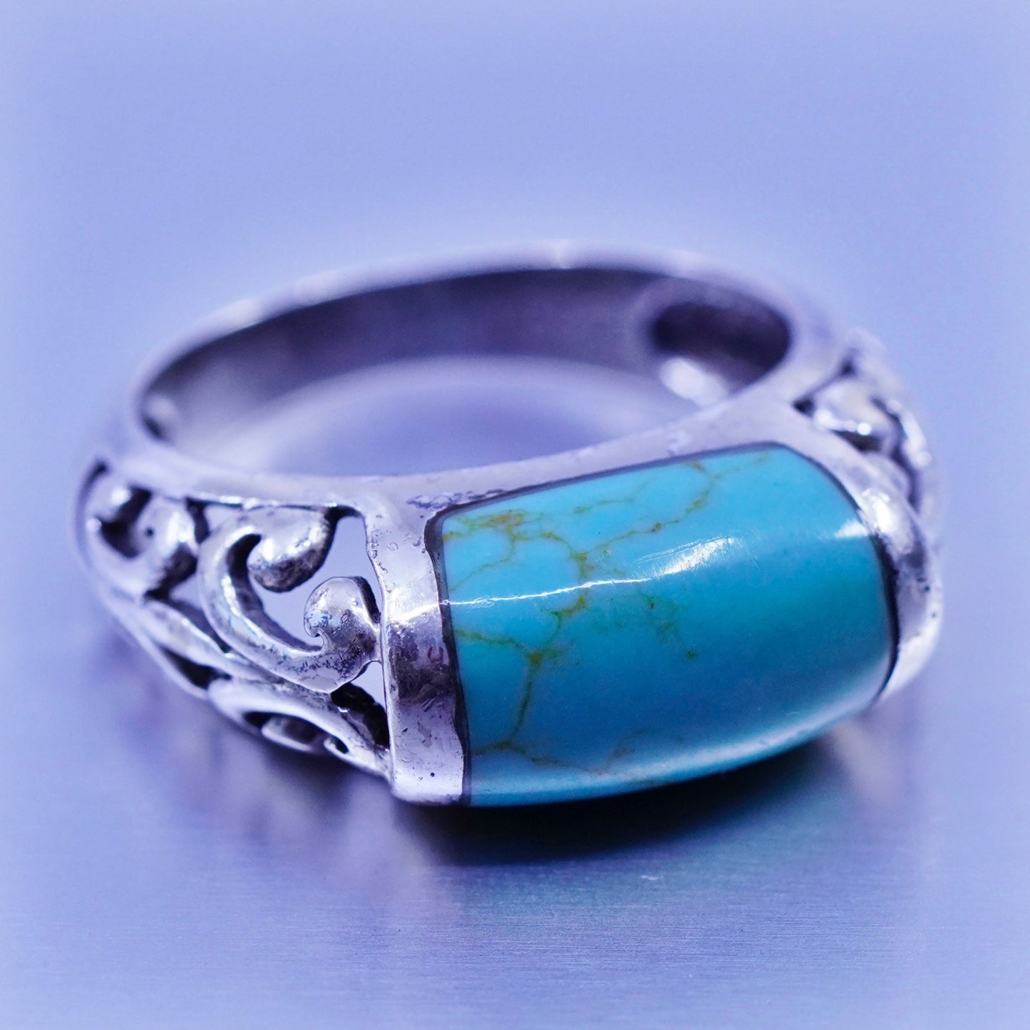 Size 7.25, southwestern Sterling 925 silver handmade filigree ring turquoise