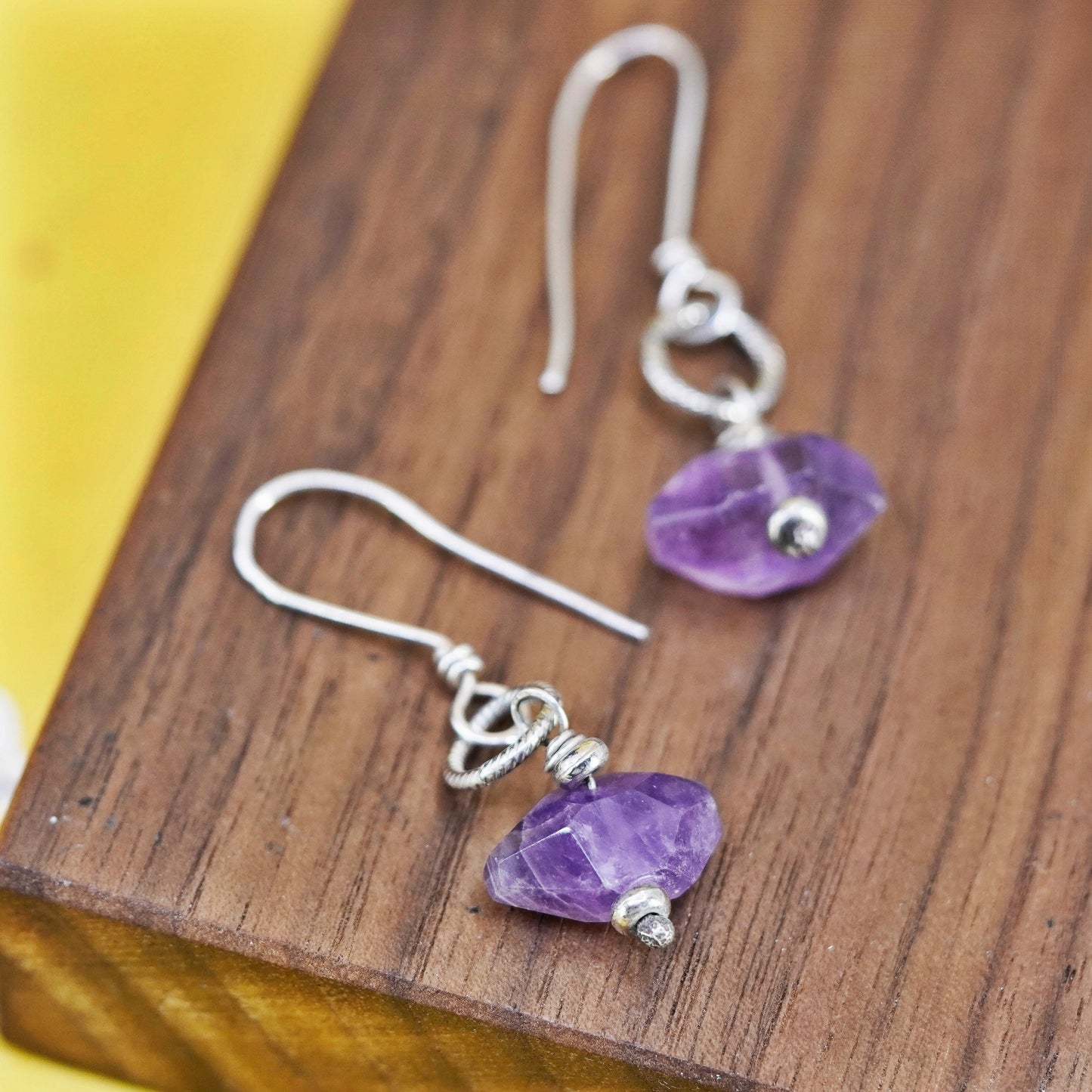 Vintage Sterling 925 silver handmade earrings with amethyst nugget