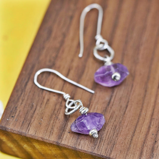 Vintage Sterling 925 silver handmade earrings with amethyst nugget