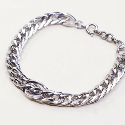 7.25”, Vtg Sterling Silver Handmade Bracelet, 925 double curb Chain
