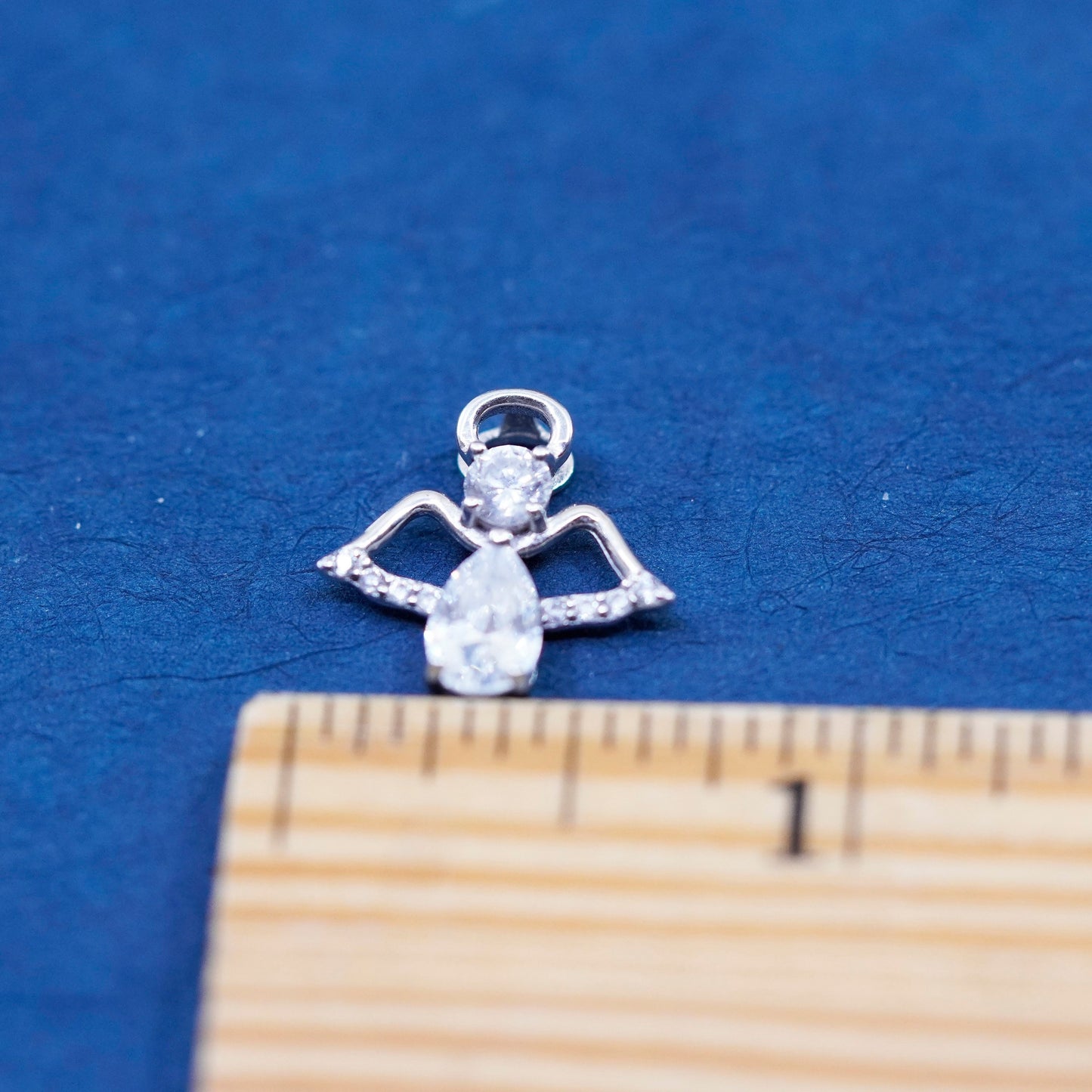Vintage Sterling silver pendant, 925 Angel with cz