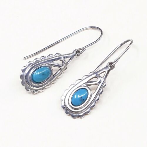 Southwestern handmade Sterling Silver earrings, 925 Turquoise Teardrop Dangles