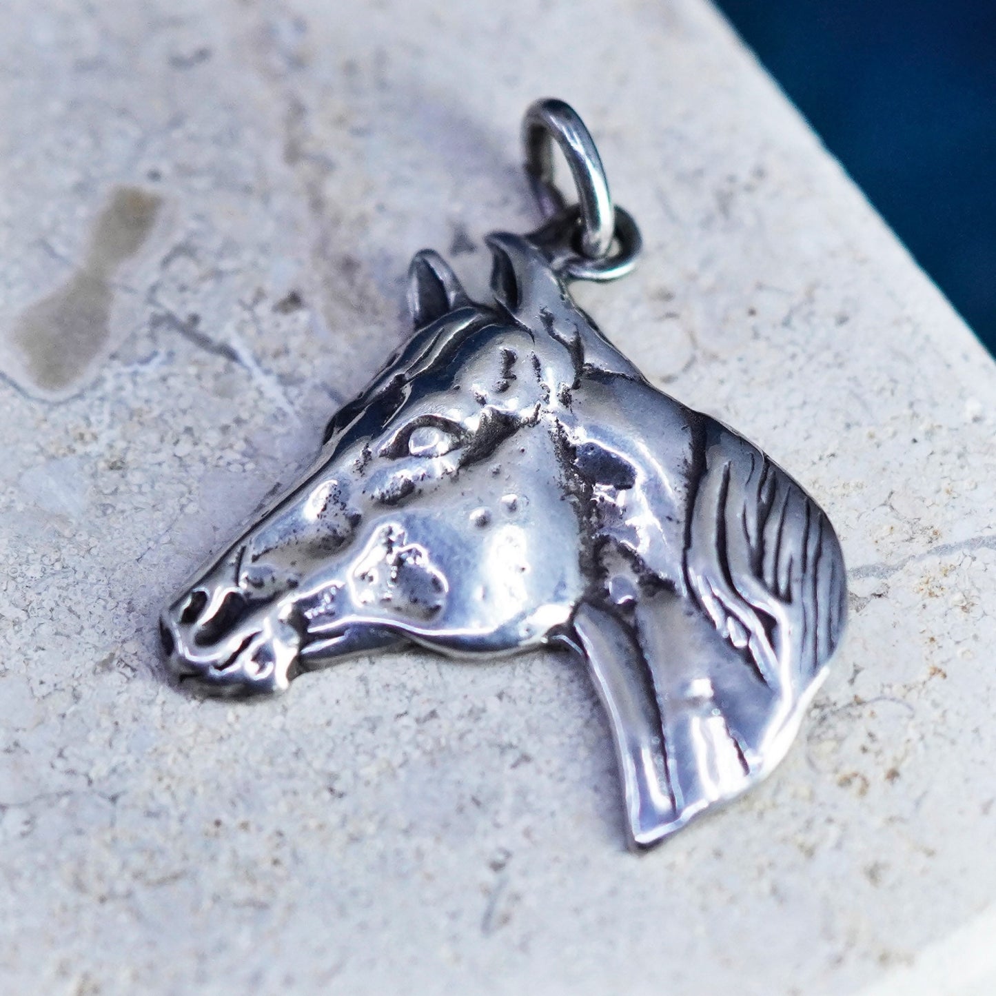 Vintage sterling silver handmade pendant, 925 horse charm