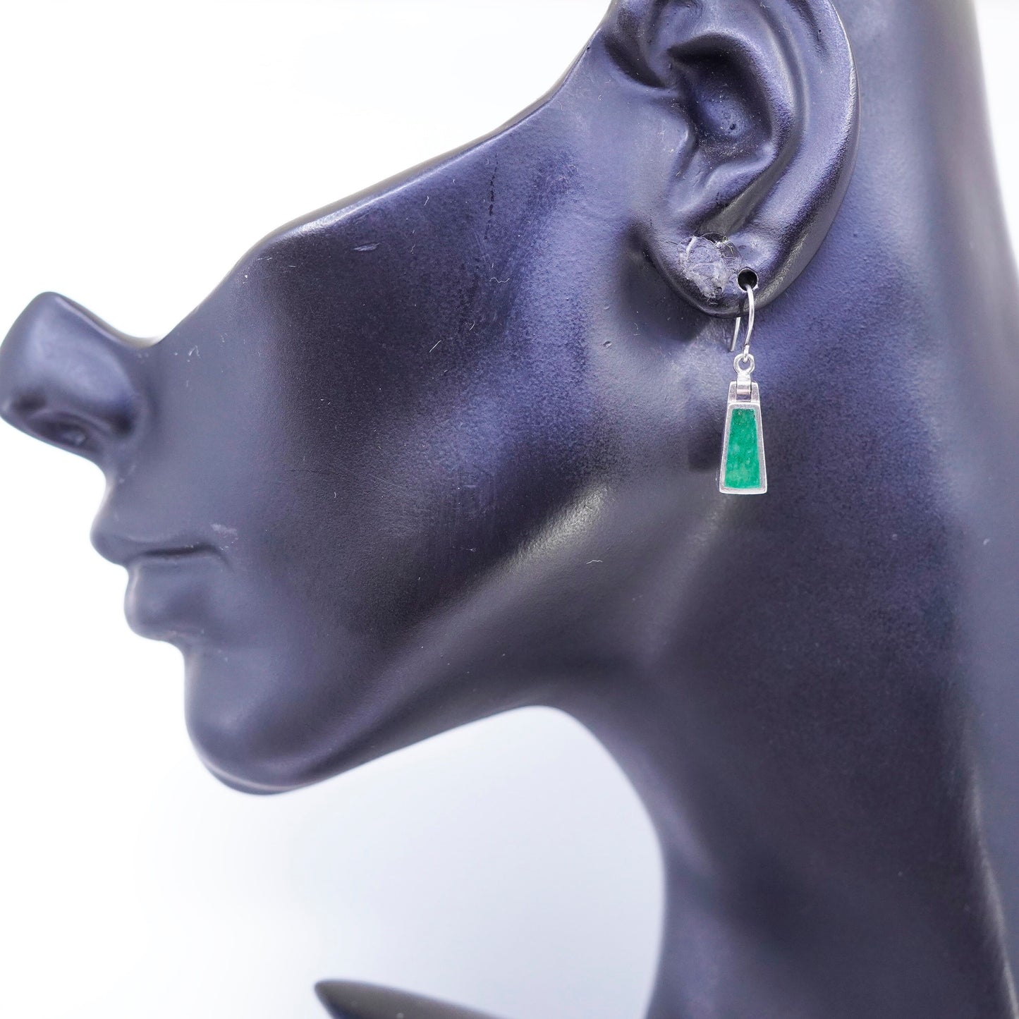 Vintage Sterling 925 silver handmade geometrical jade earrings