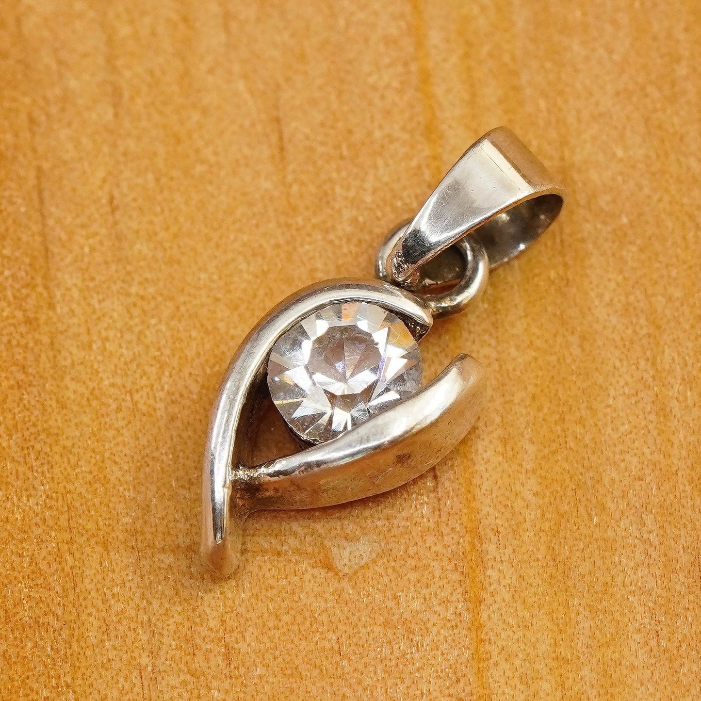 Vintage Sterling 925 silver handmade tiny pendant with cz