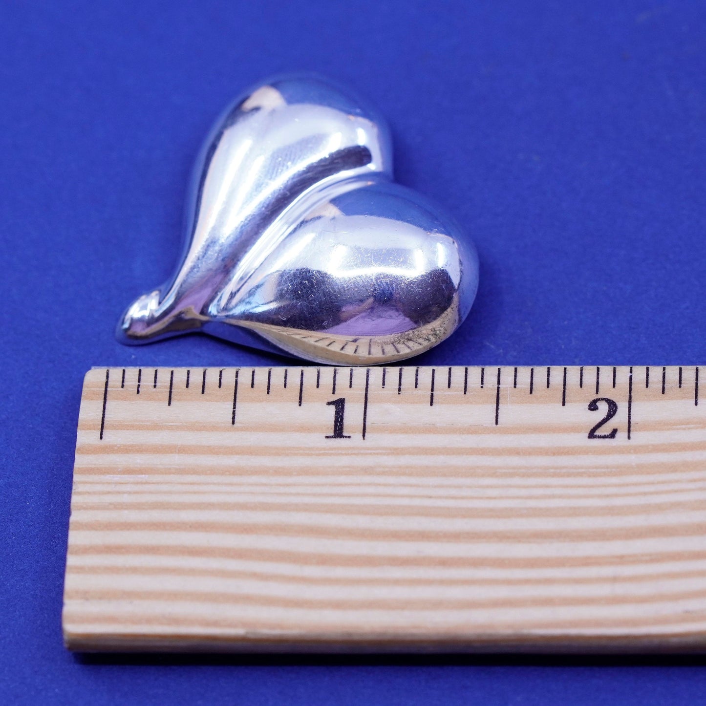 Vintage sterling silver handmade brooch, 925 modernist heart pin