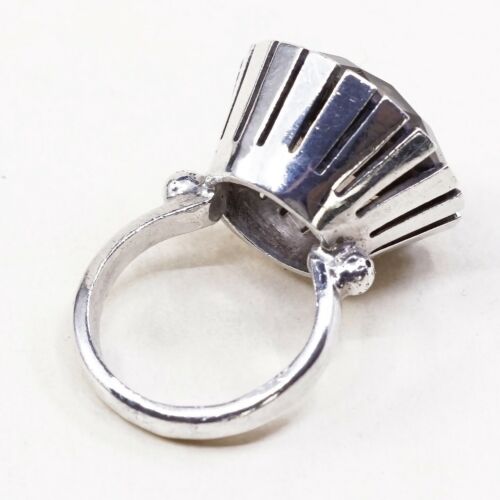 Sz 6, Vtg Modern Sterling Silver Cocktail Crown Ring, 925 W/ Cushion Cut topaz