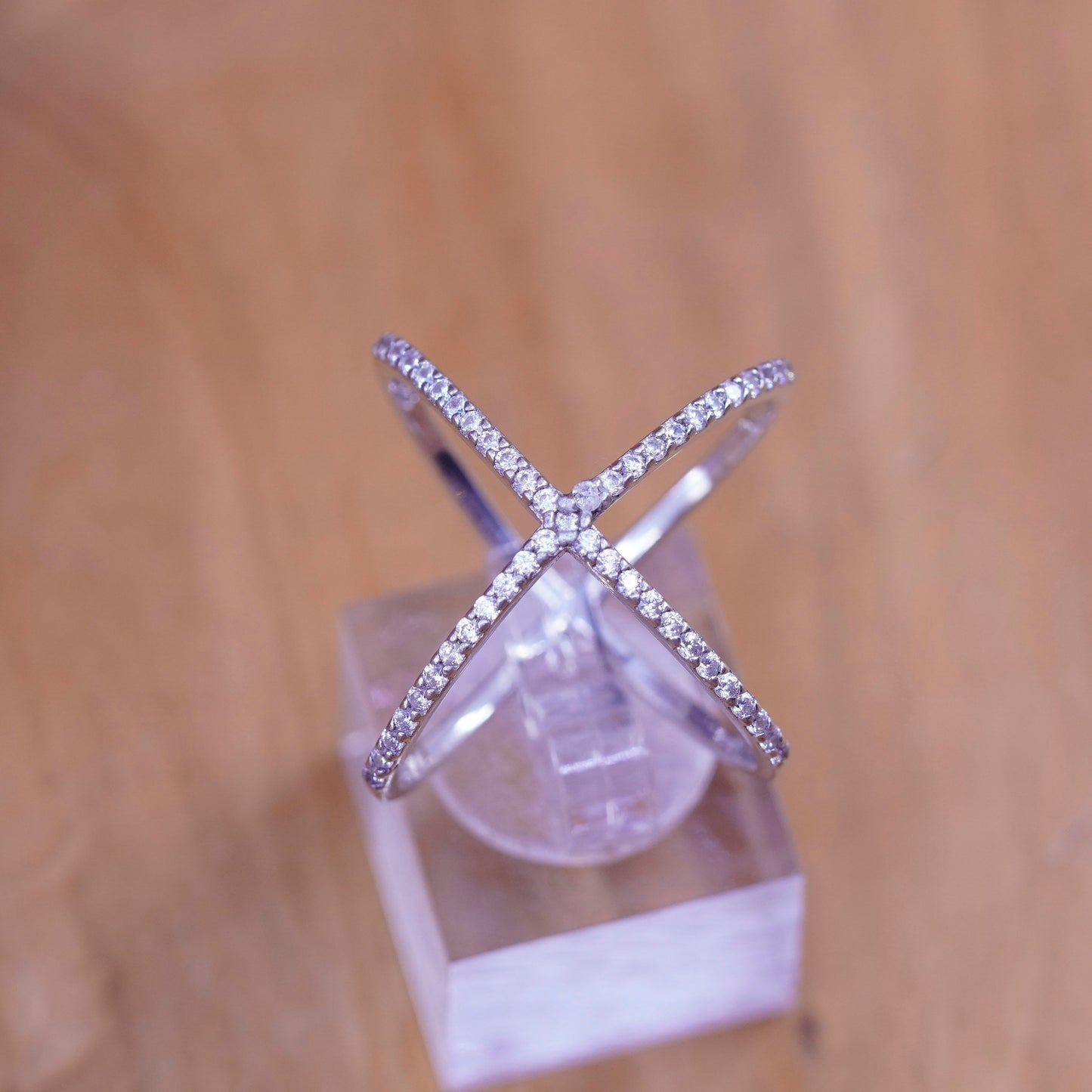 Size 7.5, vintage Sterling silver handmade ring, 925 cross band with cz