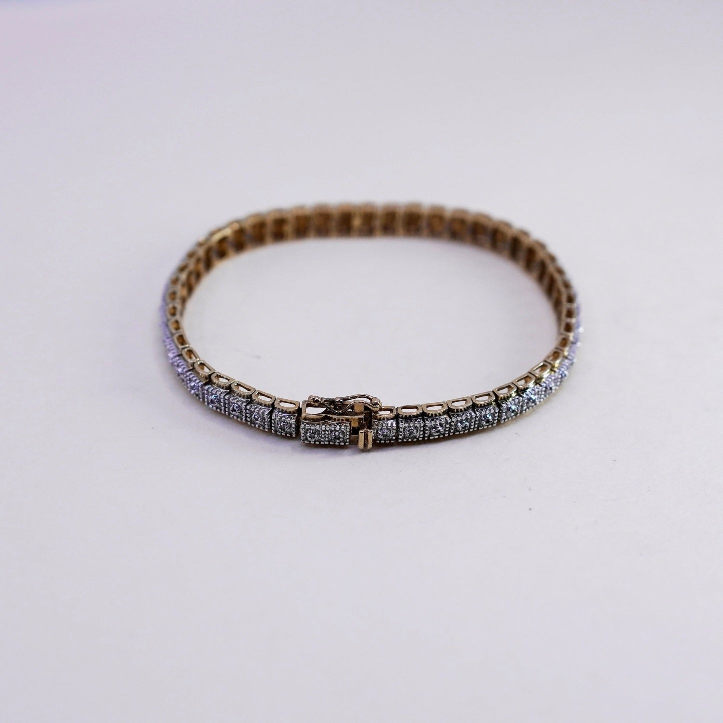 7.5”, vermeil gold over sterling silver tennis bracelet, 925 chain diamond