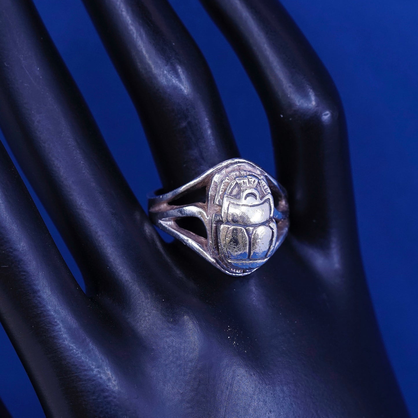 sz 11, vtg unique Sterling 925 silver handmade statement beetle ring
