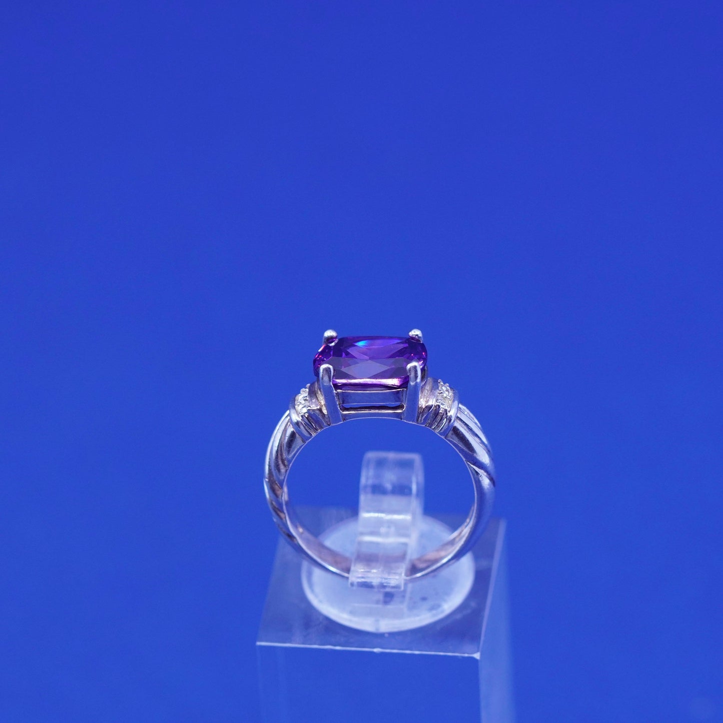 Size 6, vintage Sterling 925 silver engagement ring with amethyst and Cz
