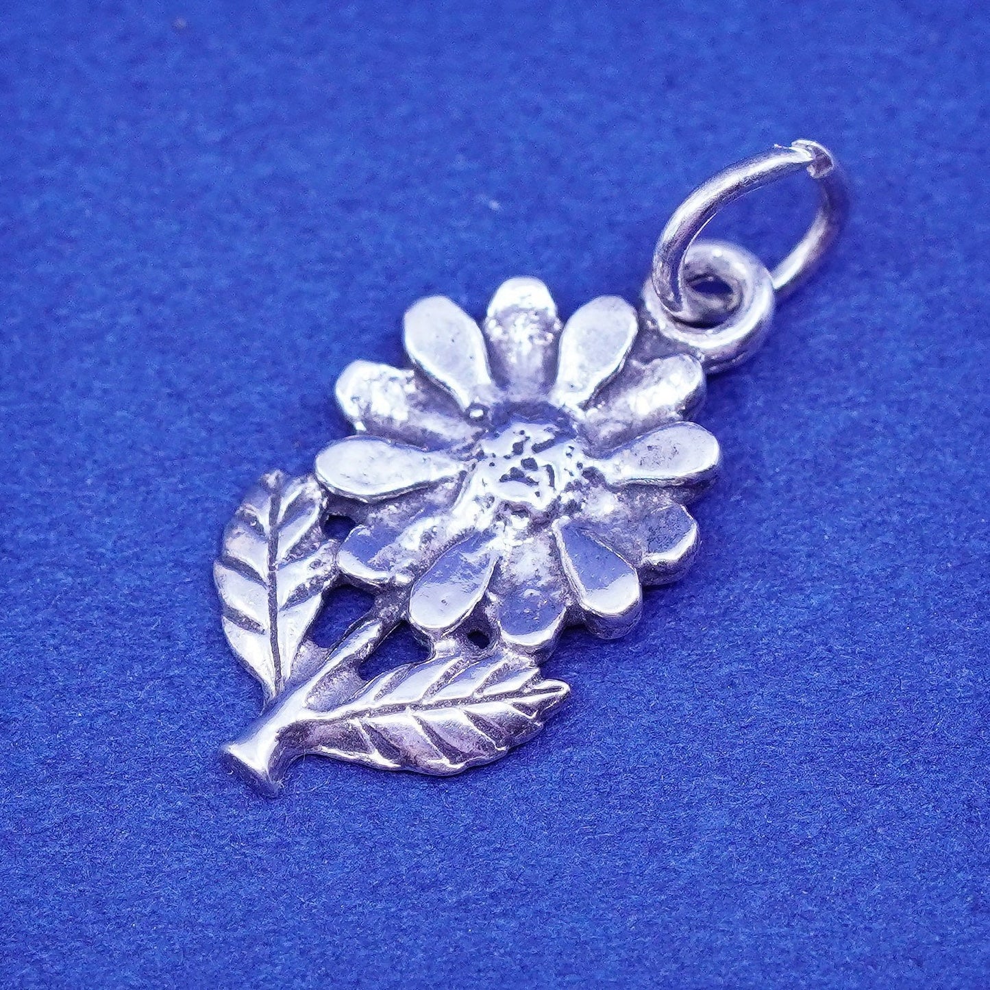Vintage Sterling silver handmade pendant, 925 sunflower flower charm