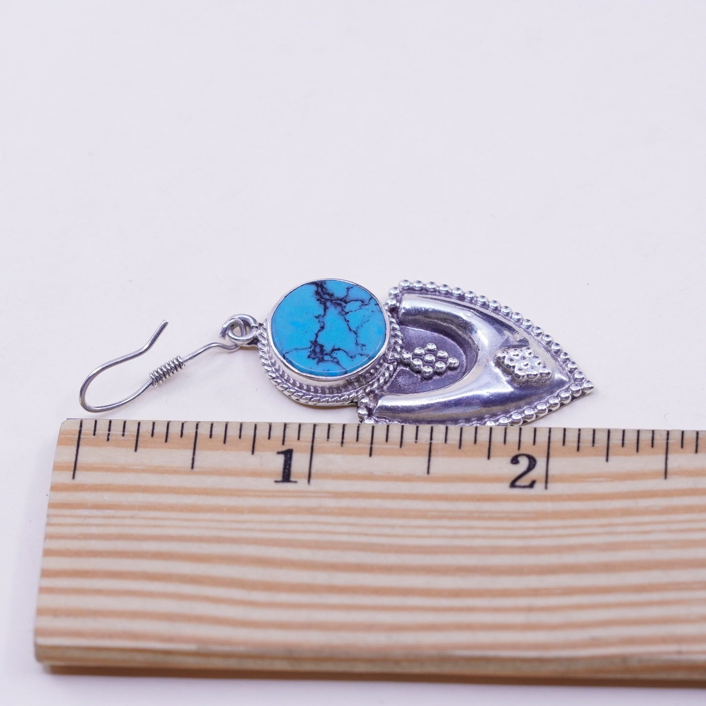 Vintage Sterling 925 silver handmade earrings, with round turquoise and beads