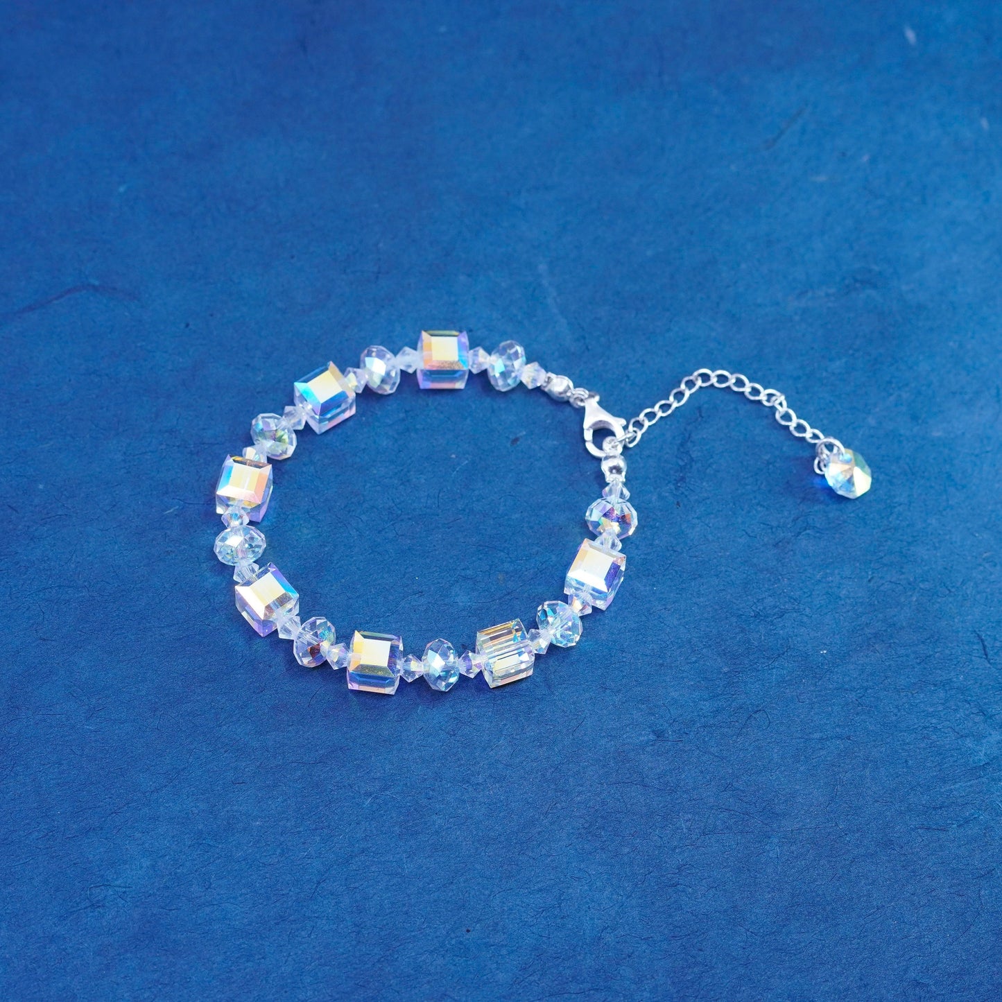 6.5+1”, vintage sterling silver handmade bracelet, 925 clasp with crystal beads