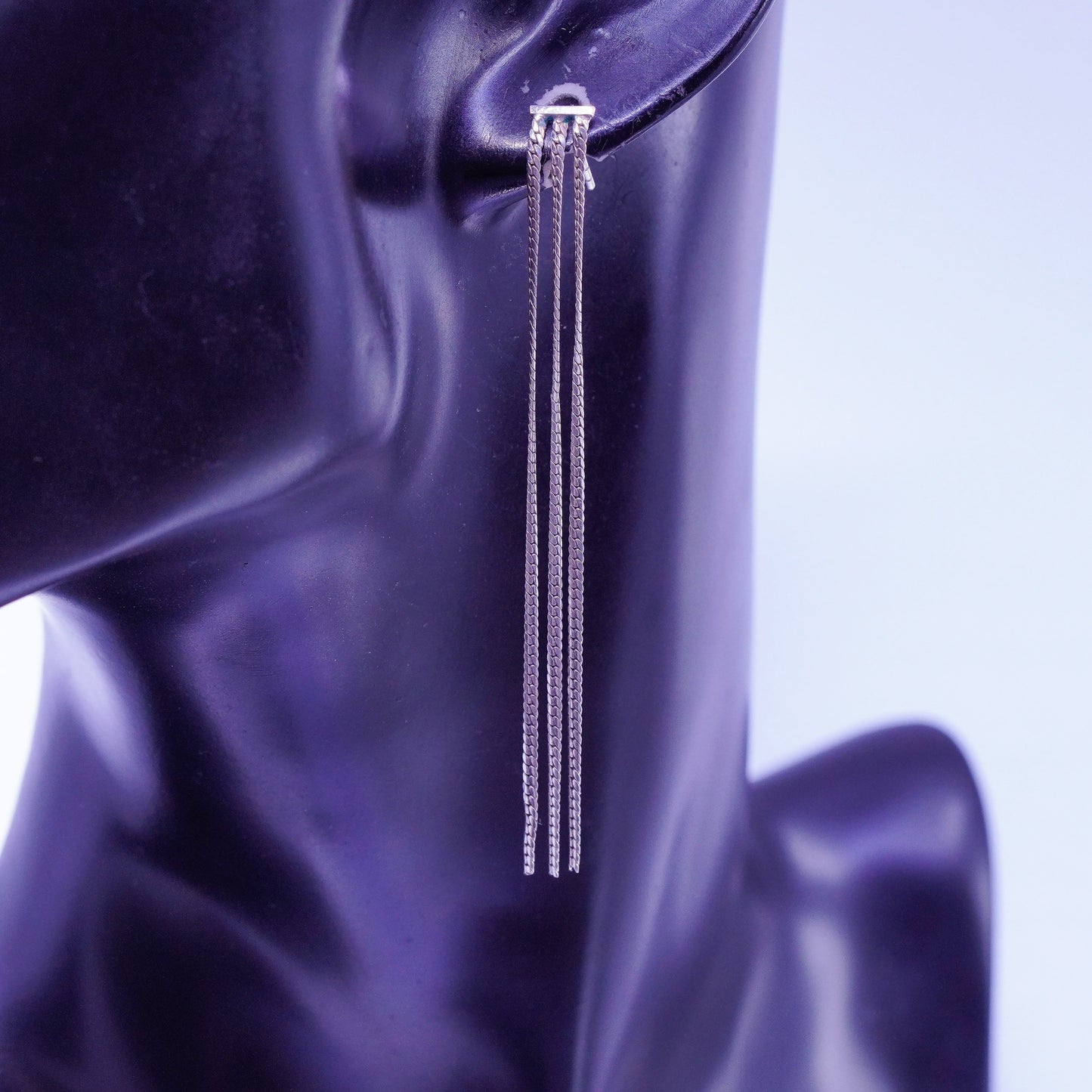 3”, Vintage Sterling 925 silver handmade curb chain fringe earrings