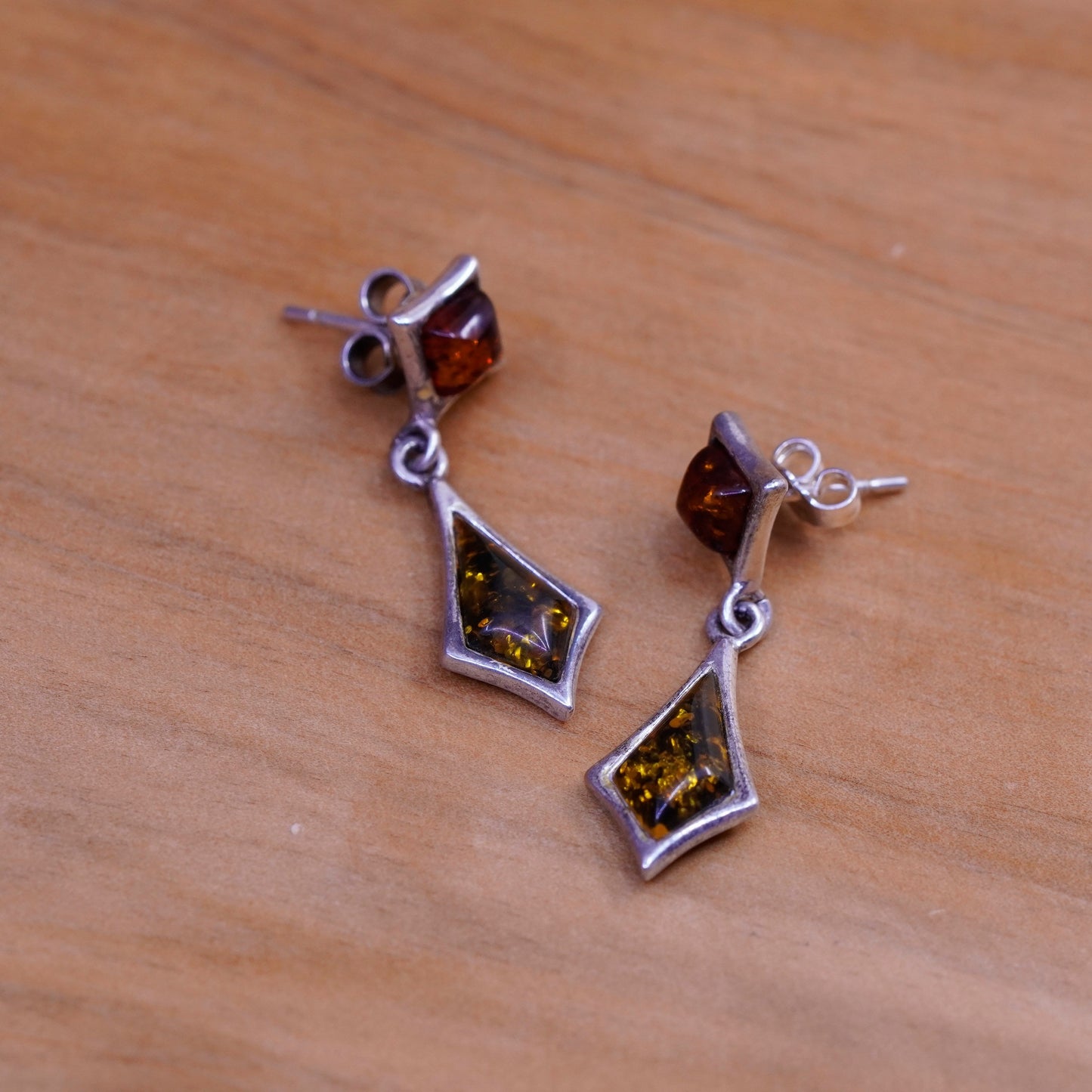 Vintage Sterling 925 silver handmade earrings with Amber drops