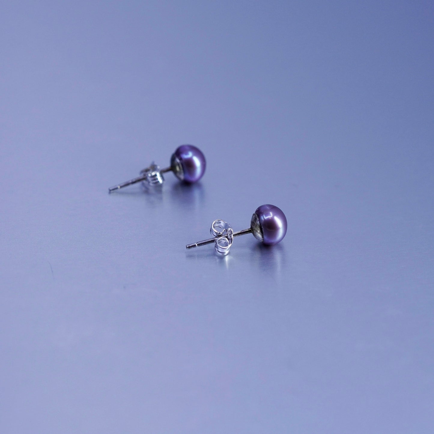 6mm, Vintage Sterling 925 silver handmade earrings, studs with black pearl