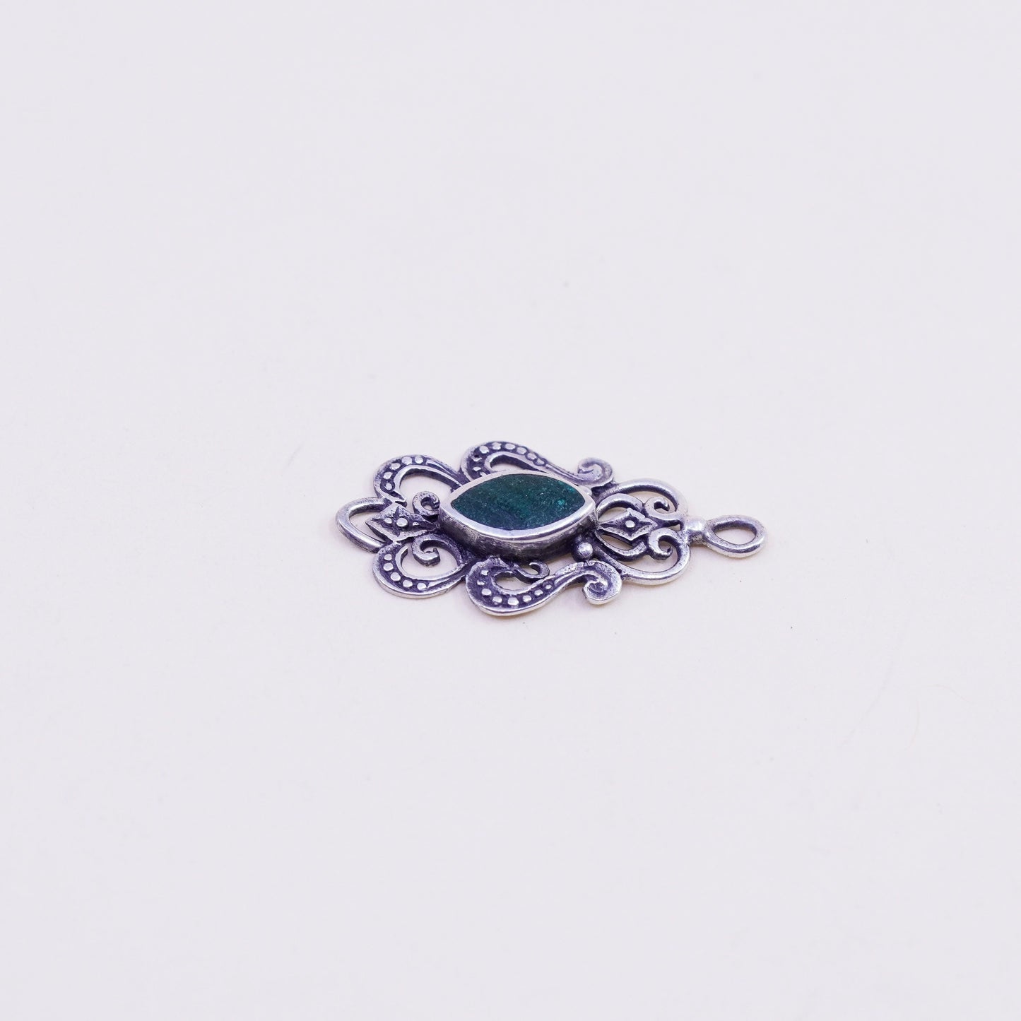 Vintage Sterling silver handmade pendant, 925 filigree malachite charm