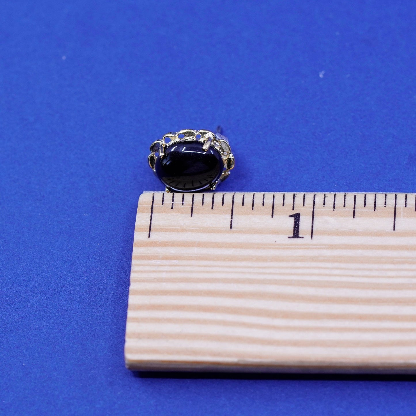 UT Vermeil gold over sterling silver handmade earrings, 925 studs obsidian