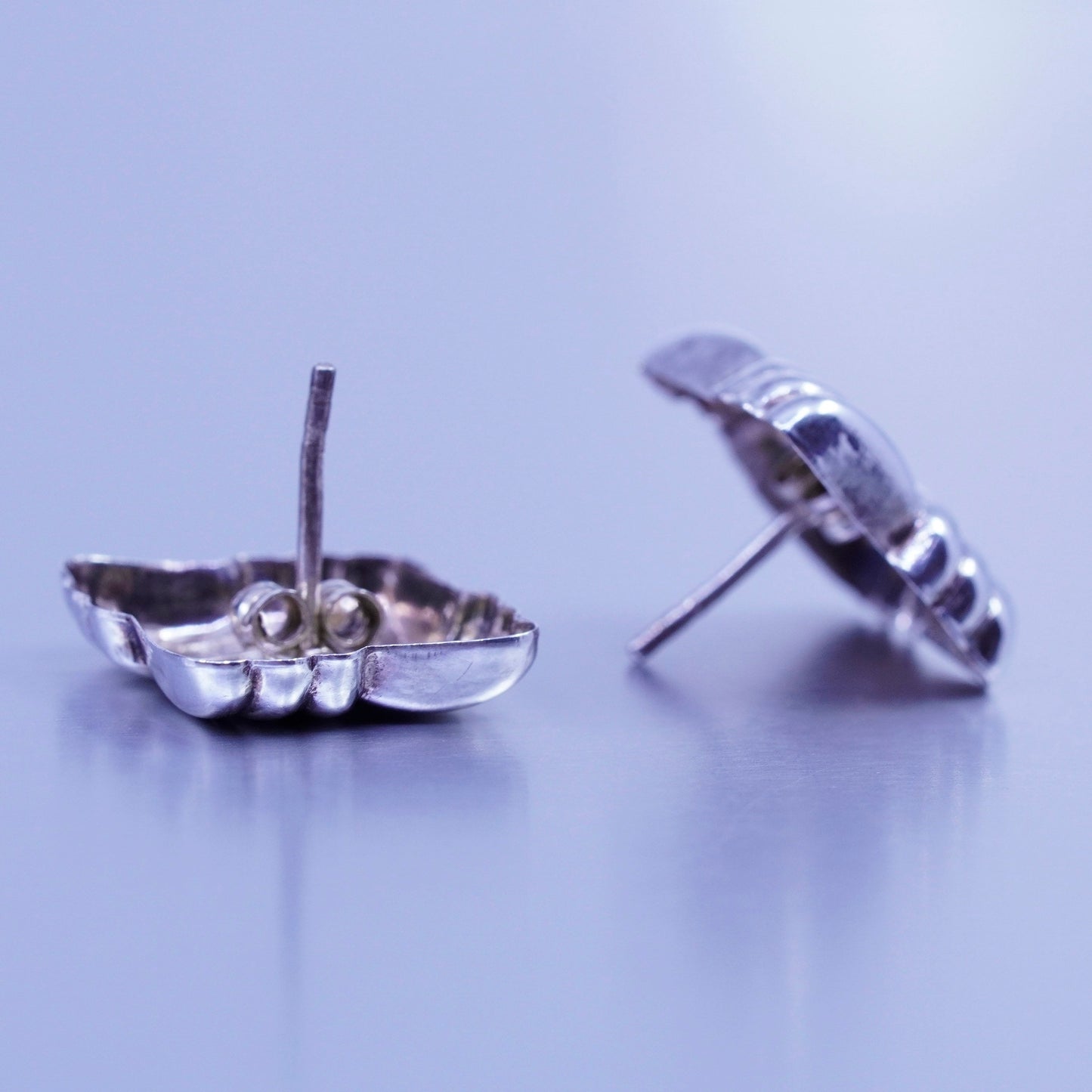 Vintage Sterling 925 silver handmade earrings, square textured studs