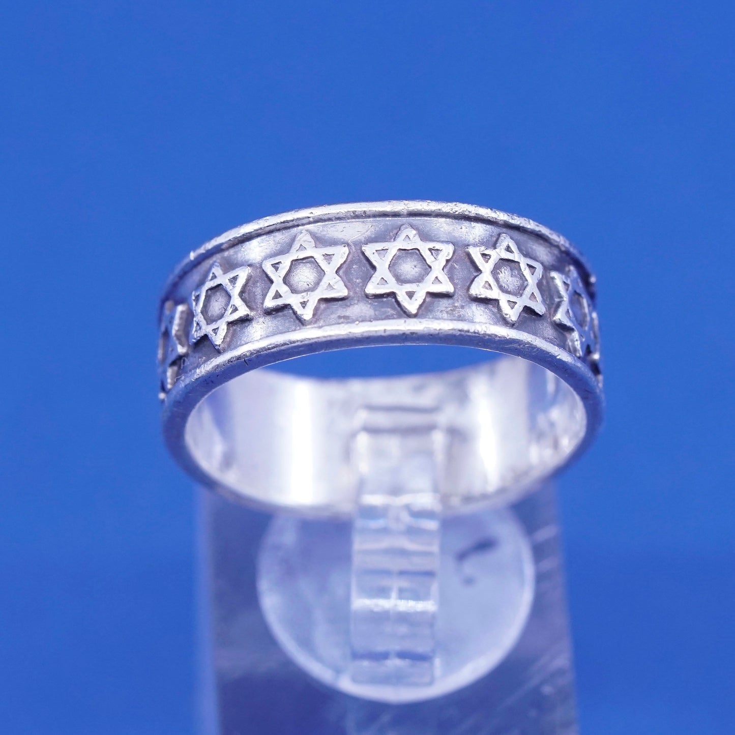 sz 12, vtg Sterling silver handmade ring, hopi 925 statement band w/ hexagram