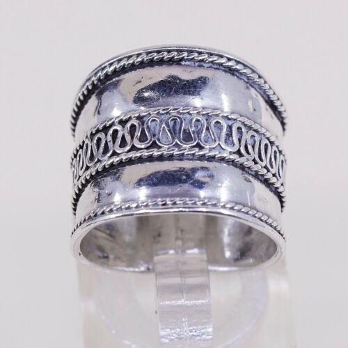 Size 6.5, Vtg Sterling Silver Handmade Ring 925 Band w Cable Around, Open End